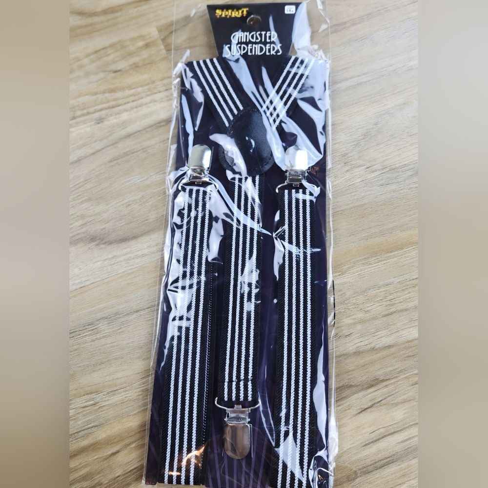 🔹️NWT Black & White Striped Suspenders Adult One Size - Picture 4 of 5
